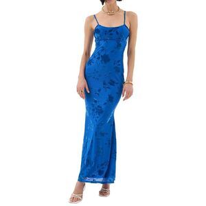 Extro&Vert Womens Strappy Floral Burnout Maxi Dress, Blue